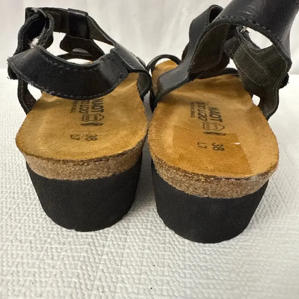 Naot Rachel Sandals Womens Size 7 Black Leather Wedge - Picture 3 of 9